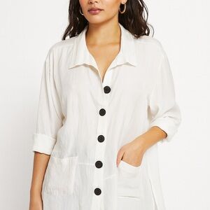 Ali Miles Relaxed Polished Tunic Button-front  Oversized Shirt Blouse Lagonlook